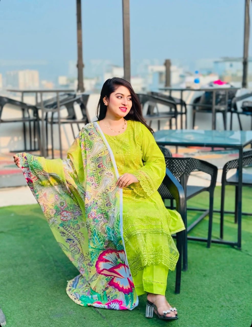 অর্গেনজা চিকনকারি থ্রি পিস -Original