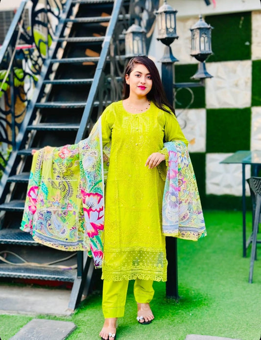 অর্গেনজা চিকনকারি থ্রি পিস -Original