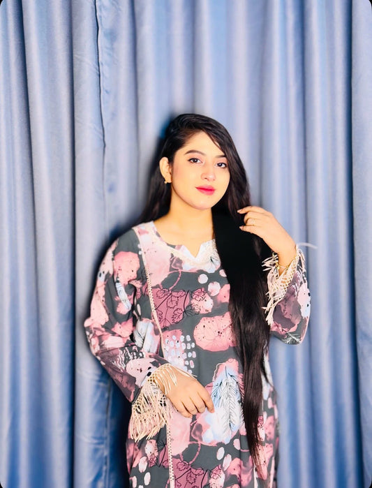 ফ্লোরাল প্রিন্ট ফ্রিঞ্জ কো-অর্ড সেট