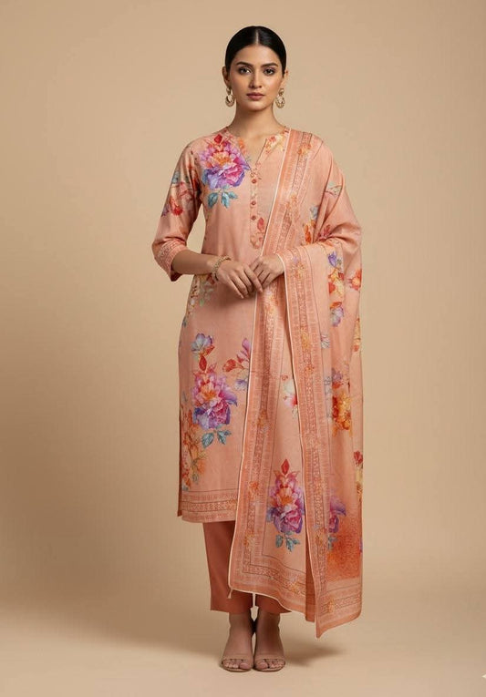 Pakistani Suit – Watercolor Floral Printed 3-Piece Set