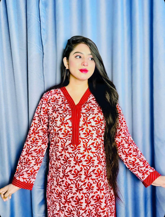 Vibrant Red Printed Anarkali Style Salwar Kameez