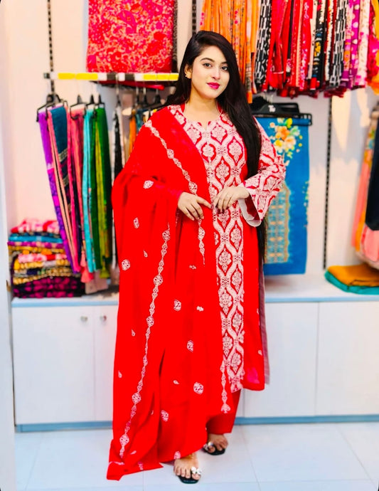 পাকিস্তানি চিকনকারি এমব্রয়ডারি থ্রি-পিস