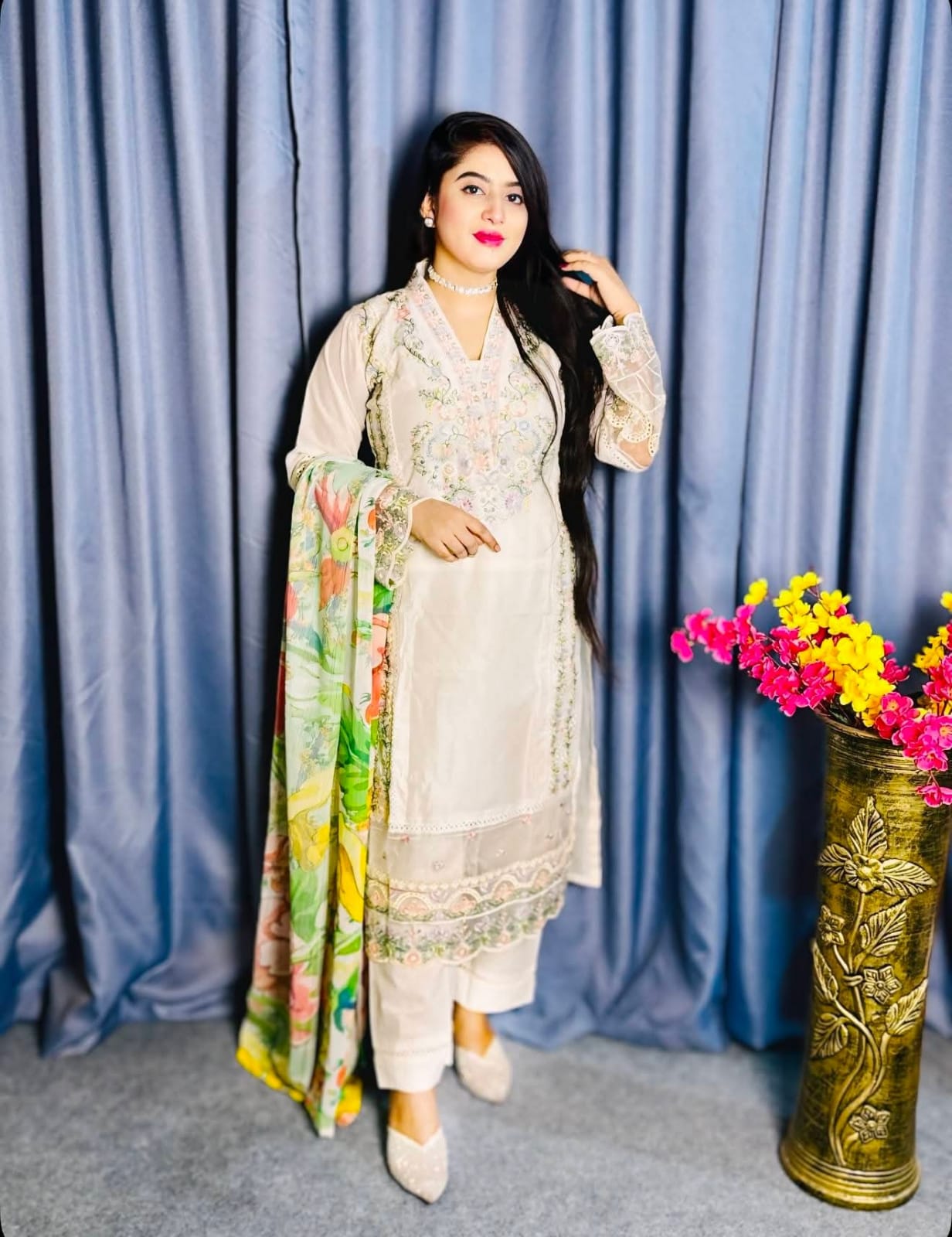 পাকিস্তানি এমব্রয়ডারি থ্রি-পিস -Noor Brand