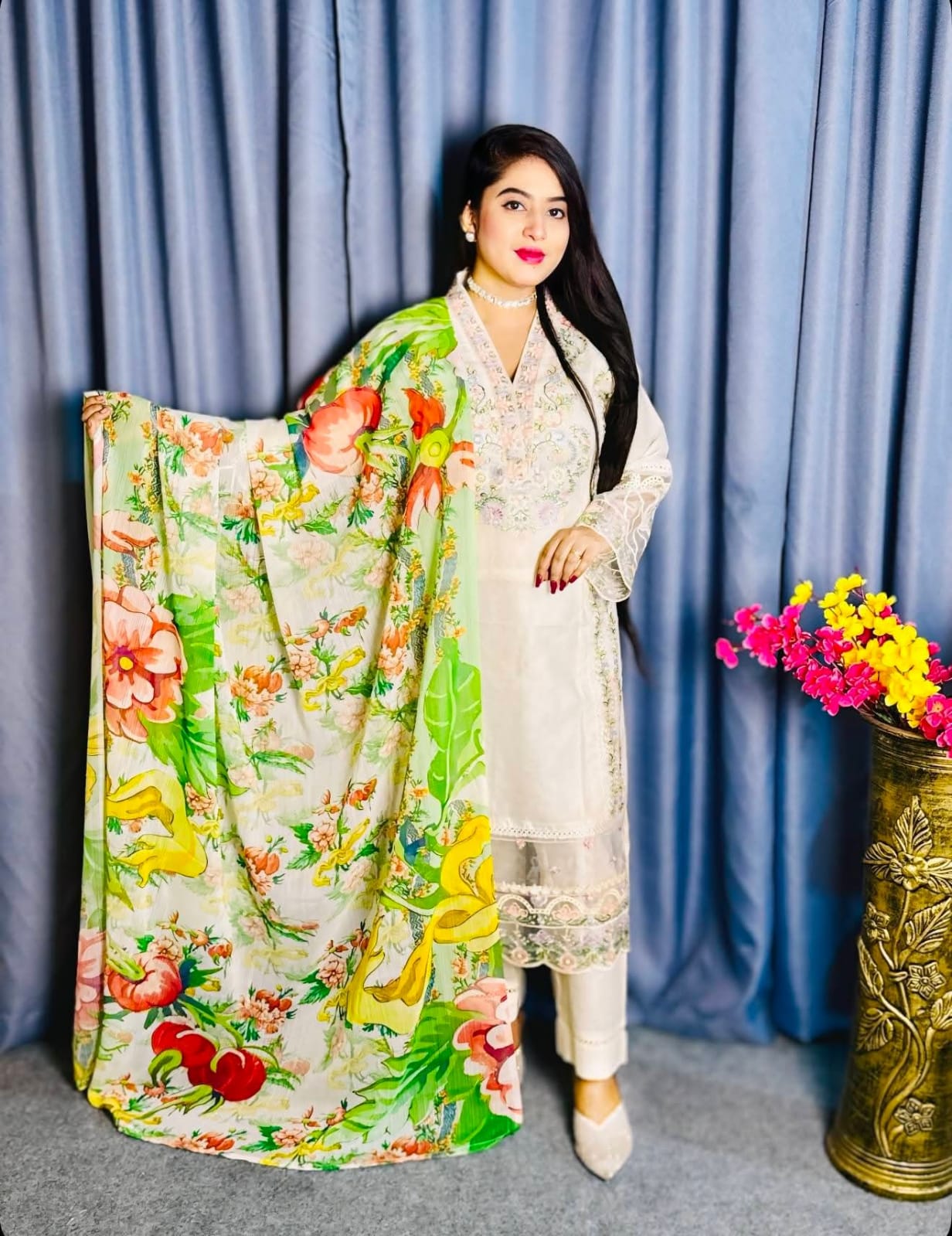 পাকিস্তানি এমব্রয়ডারি থ্রি-পিস -Noor Brand