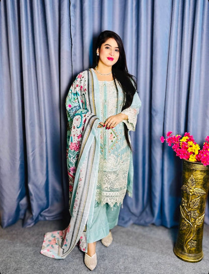 চিকনকারি এমব্রয়ডারি পাকিস্তানি থ্রি পিস