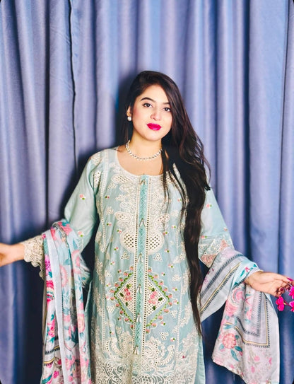 চিকনকারি এমব্রয়ডারি পাকিস্তানি থ্রি পিস