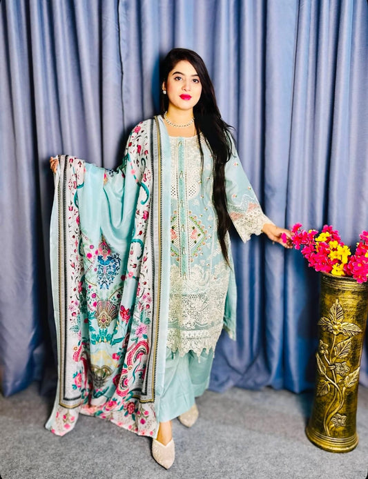 চিকনকারি এমব্রয়ডারি পাকিস্তানি থ্রি পিস