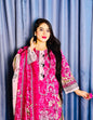 Elegant Hot Pink Printed Lawn Salwar Suit with Dupatta | Floral Motif Kameez Shalwar Set | Eid Festive Wear for Women